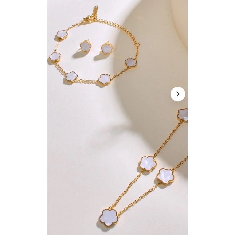 (…3.19))18k Gold Plated stainless steel clover jewelry set 3 Pieces